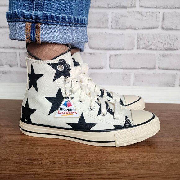 ⭐CONVERSE Chuck Taylor All Star Large Stars Sz 8 Women Shoes White Black A09898F - Picture 4 of 9